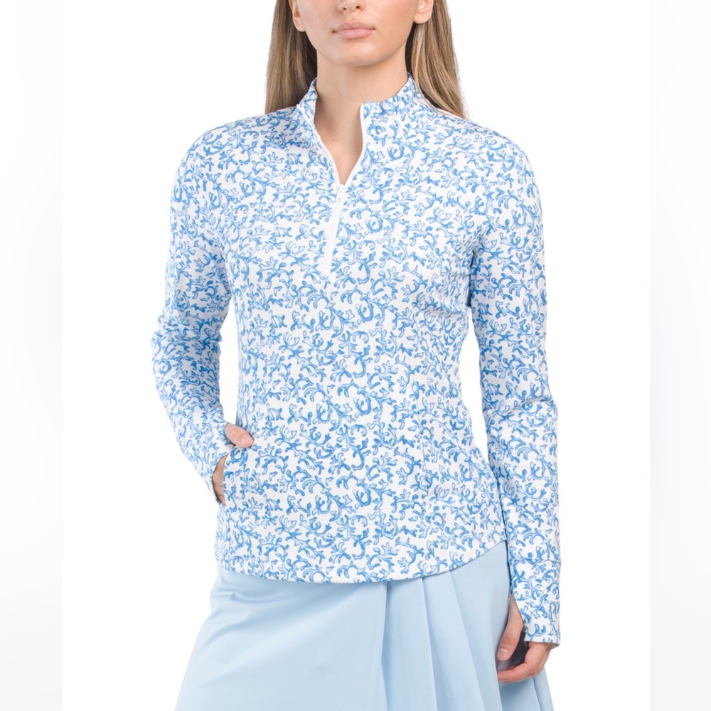 NEW Tommy Bahama Aubrey IslandZone Mock quarter zip top Blue Coral Reef